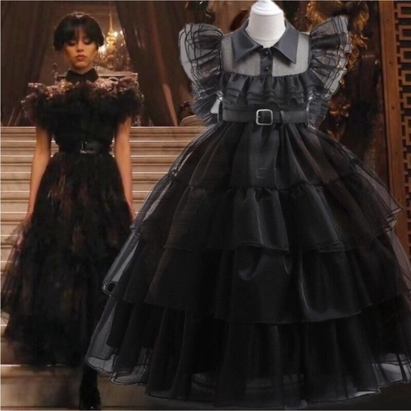 New Deluxe Dress Up Costume for Wednesday Addams Girls Halloween - Picture 3 of 8